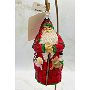 Patricia Breen 2003 PATCHWORK SANTA Glass Ornament NWT Poland 2338 Red Quilt